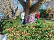 Members of the Moss Vale Evening CWA put up their winter warmers at Leighton Gardens every year. Picture supplied 