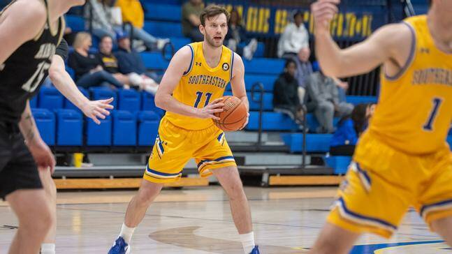 Kyle Leslie locked in on the court with Southeastern Oklahoma State. Picture by Dan Hoke. 