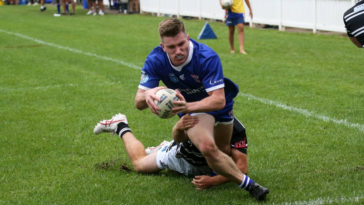Toby Gumley-Quine securing one of his four tries in Gerringong's win over Berry, 26-0 on Saturday March 25 at Michael Cronin Oval. Picture by Game Face Photography.