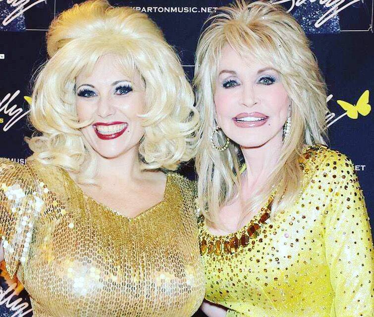 Kelly O'Brien (as Dolly Parton) pictured with the real Dolly Parton. Picture supplied
