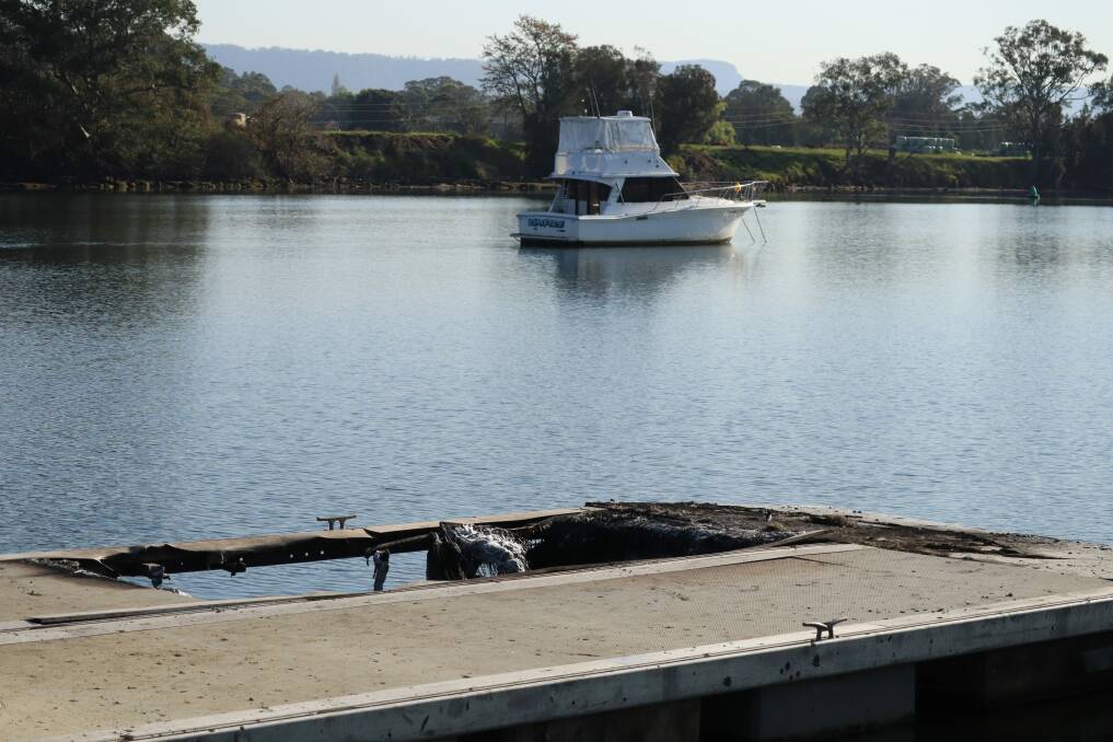 The burnt-out pontoon is on the southern bank of the Shoalhaven River, and would normally be accessed off Wharf Rd. Picture by Jorja McDonnell