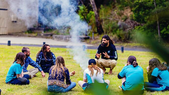 One of the Bulla Midhong workshops in Nowra. Bulla Midhong is a community event created by Big hART in collaboration with schools in Eden, Bermagui, Narooma and Nowra, and cultural mentors from those three areas. Picture by Hill to Air