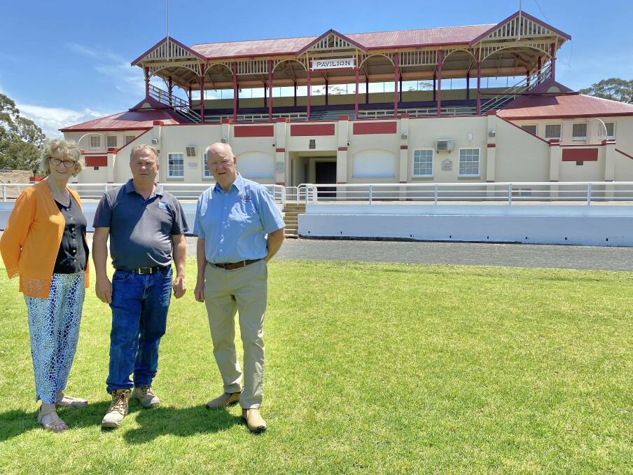 Past president, Wendy Woodward OAM, president James Thomson, and past president Ralph Cook admire the newly refurbished Nowra Showground Pavilion
