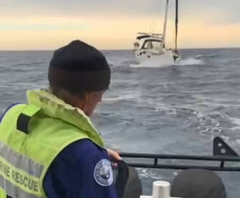 Marine Rescue has reached a 40-foot yacht which caught alight about 17 nautical miles from Batemans Bay. Video by Marine Rescue