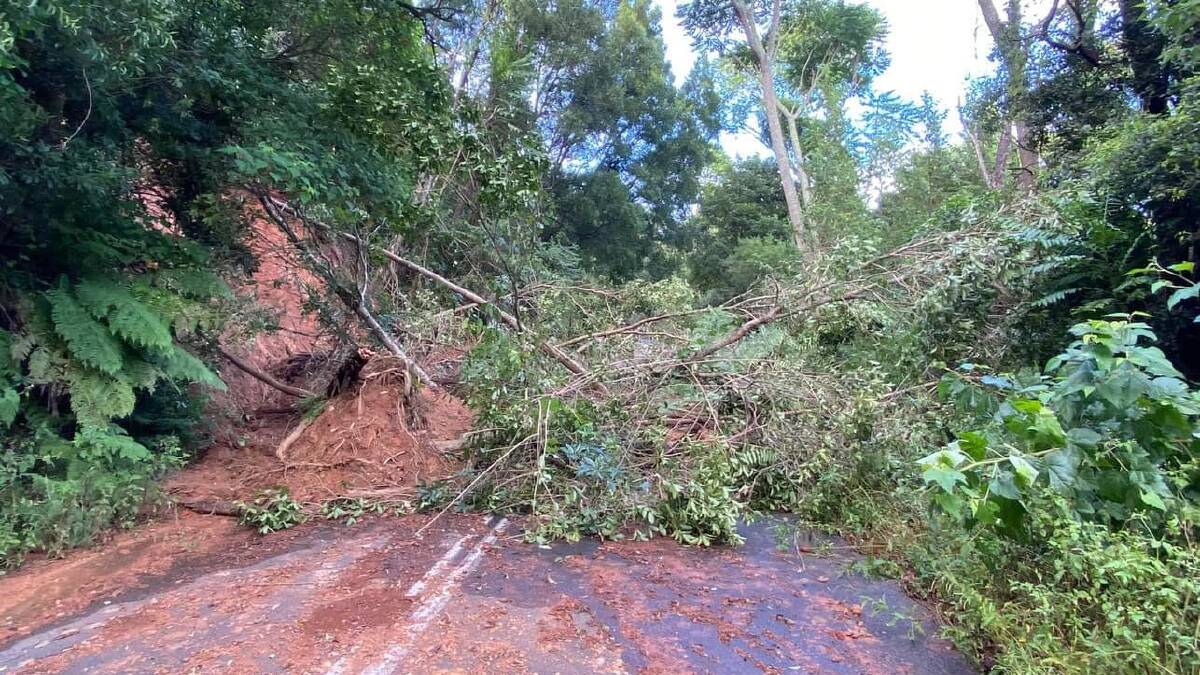 The weekend's flooding left widespread damage across much of the Shoalhaven, including this section of Wattamolla Road. Picture by Shoalhaven SES.