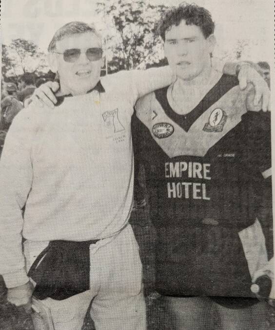 Ted Moon with son Wayne, the Nowra Warriors' man of the match at the 1993 Group 7 first grade grand final. File photo.
