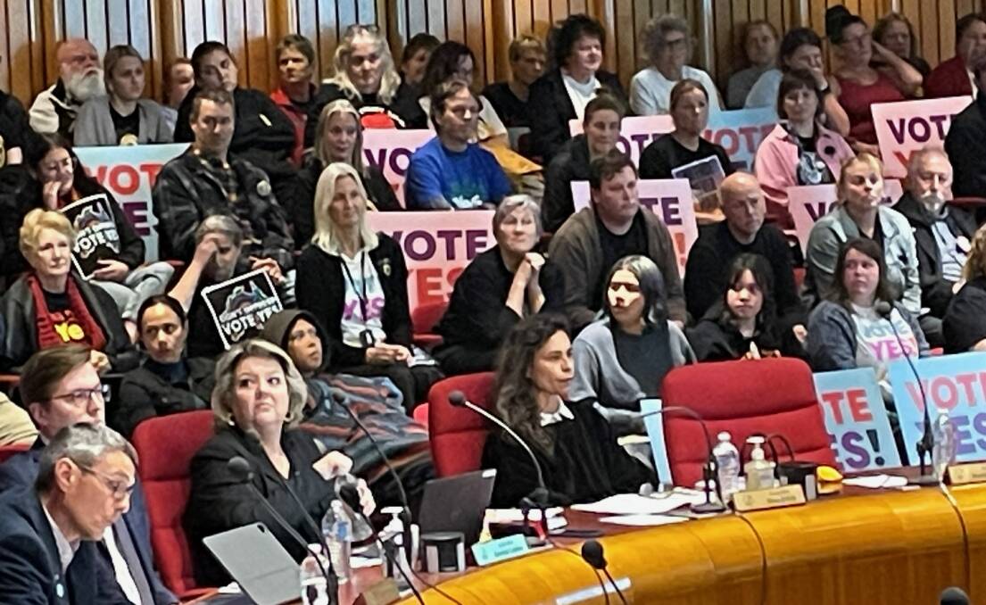 The public gallery was full of people carrying Yes banners when council debated throwing its support behind the Indigenous Voice to Parliament at its meeting on August 28. Picture by Glenn Ellard.