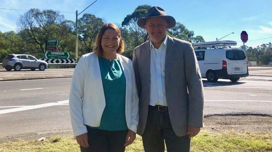 Federal Member for Gilmore, Fiona Phillips, and Prime Minister Anthony Albanese, pictured at the intersection of Jervis Bay Road and the Princes Highway in April, 2019. File photo.