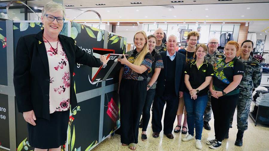 Shoalhaven Mayor Amanda Findley is joined by representatives of HMAS Albatross, Manildra, local preschools and Salt Ministries as she launches the Mayor's Giving Box for 2023. Picture supplied.