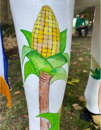 Corn was drawn on one of Millie's legs, in honour of the crops grown each year around Terara. Picture supplied.