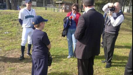 How it started - then Sports Minister Graham Annesley visited Nowra to announce funding for a baseball diamond at Ison Park. Picture supplied.