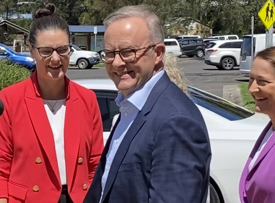 Prime Minister Anthony Albanese visited Callala Bay in February, 2023, to announce the $40 million promised to upgrade roads east of Nowra had been delivered. Picture by Glenn Ellard.