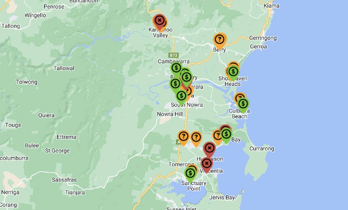An interactive map showcases where properties are listed for sale for the Get Invovled webpage. Picture supplied by Shoalhaven City Council
