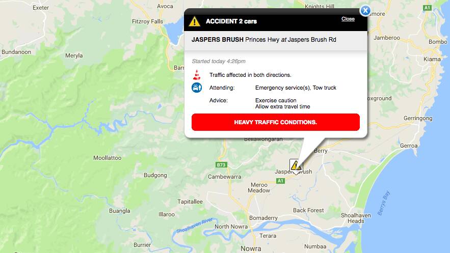 Collision at Jaspers Brush affecting traffic on Princes Highway