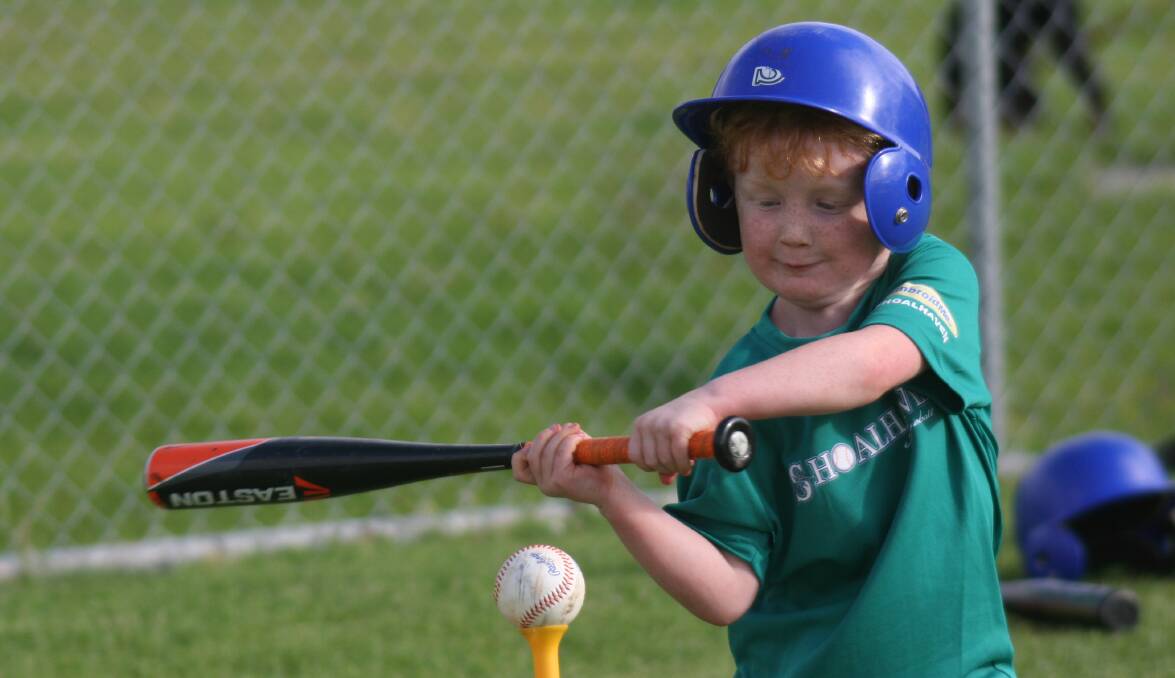 Eyes on the ball: Charles Meagher takes a swing for the Stingrays T-ball side during round 6 of the interclub competition on Friday.