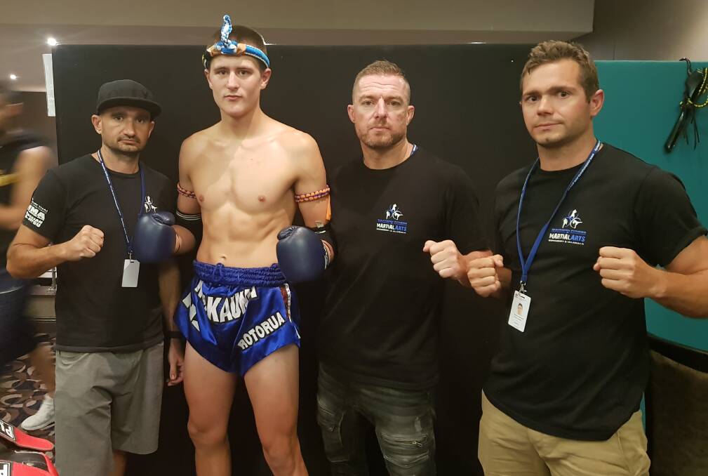 FISTS OF FURY: Australian title contender Blaise Taylor and his Ulladulla Southern Fitness and Martial Arts team of Ian Harding, Richard Neradil and Duncan McIntosh at a recent bout.