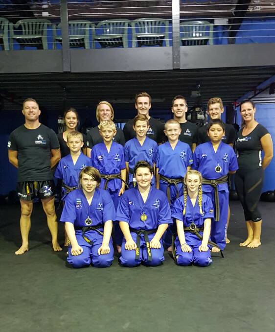 FOREVER IMPROVING: Bomaderry's Southern Fitness and Martial Arts Centres' junior kick defence brown and black belts.
