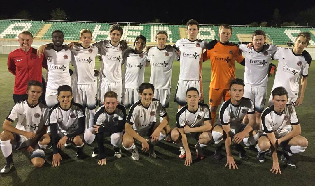 Jesse Jackson (front right) training at the FC Malaga City academy.