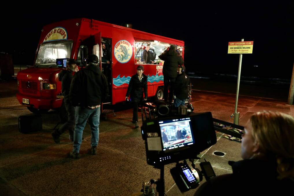 Princess Productions filming their last scenes in Thirroul last August (2022) at Thirroul beach with fake fish'n'chips van set. Picture by Adam McLean