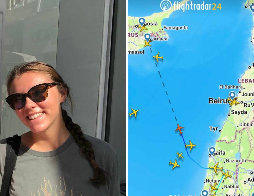 Kiri Crittenden left and a flight tracker of her flight to Cyprus right. Picture supplied