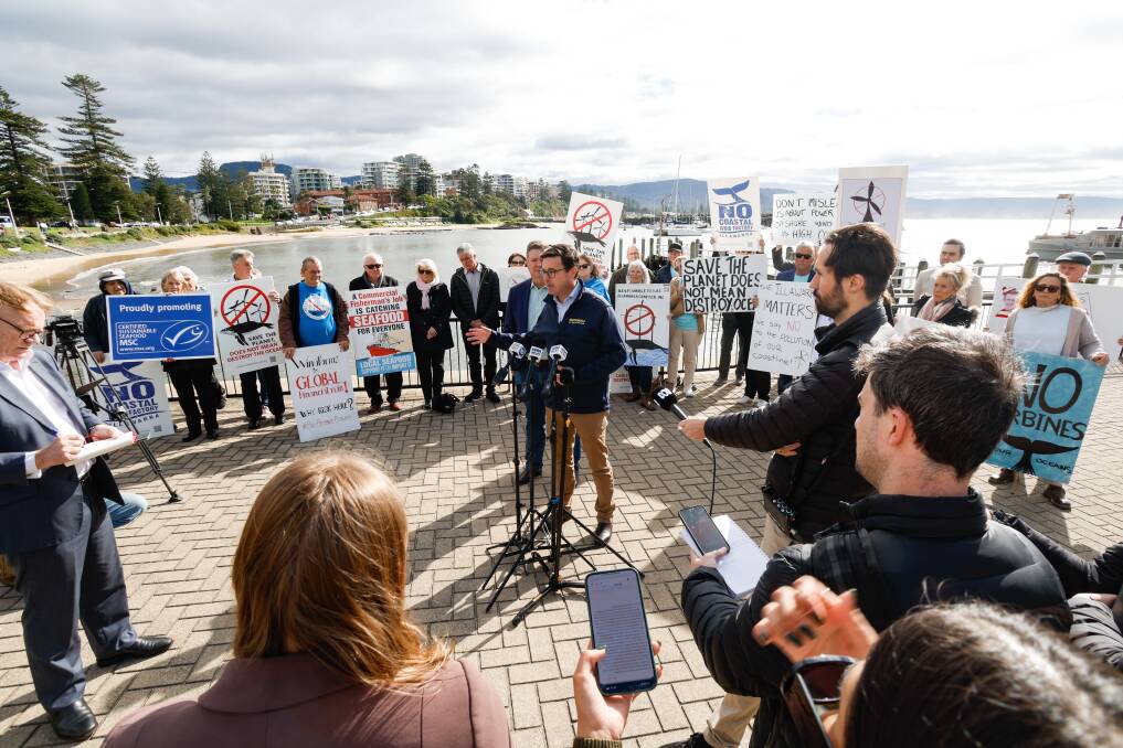 Leader of The Nationals David Littleproud speaks to media about Labors plans for a mega offshore wind farm in the Illawarra. Picture by Anna Warr