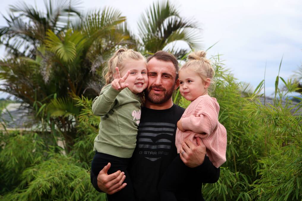 Family time with daughters Airlie and Ariana is first on the agenda when UFC featherweight king Alex Volkanovski comes through quarantine. Photo: Sylvia Liber
