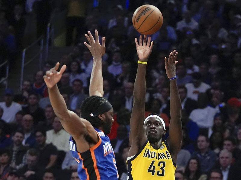 Indiana's Pascal Siakam (r) had 25 points and seven rebounds in the win over the New York Knicks. (AP PHOTO)