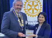 Area Governor Haseena Twiddle, presents Bernard Jones with the 'District 9705 Area 6 'Rotarian Of The Year' award. Picture supplied