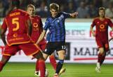 Atalanta's Charles De Ketelaere scores in his team 2-1 win over Roma in Serie A. (AP PHOTO)